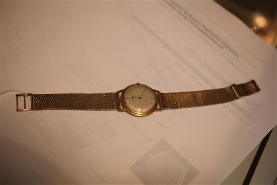 A gentlemans 1960s 18ct gold Eska Incabloc manual wind wrist watch on a 9ct gold mesh bracelet,